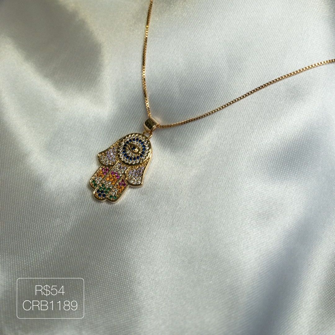 Colar Mão C/ Olho Grego Madre 50Cm